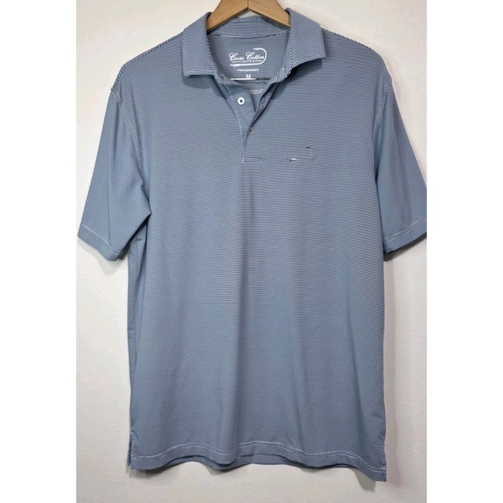 NEW Coosa Cotton Blue Stripe Performance Polo Shirt Fishing Outdoors M Mens